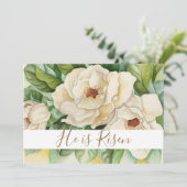 Hij is razen paasmagnolia Gold Text Floral Feestdagenkaart (Staand voorkant)