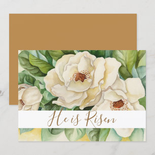 Hij is razen paasmagnolia Gold Text Floral Feestdagenkaart