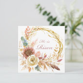 Hij is Risen boho bloemenkrans Pasen Feestdagenkaart (Staand voorkant)