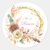 Hij is Risen boho bloemenkrans Pasen Ronde Sticker (Voorkant)