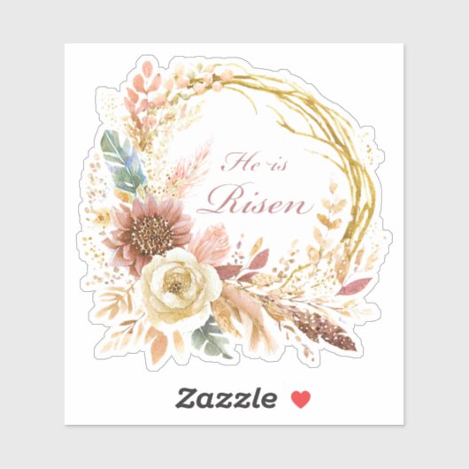 Hij is Risen boho bloemenkrans Pasen Sticker (Vel)