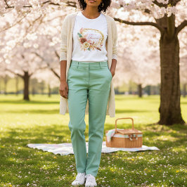 Hij is Risen boho bloemenkrans Pasen T-shirt