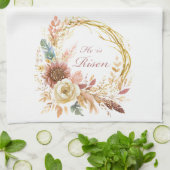 Hij is Risen boho bloemenkrans Pasen Theedoek (Gevouwen)