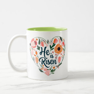 Hij is Risen Boho Christelijk Heart Motif Inspirat Tweekleurige Koffiemok