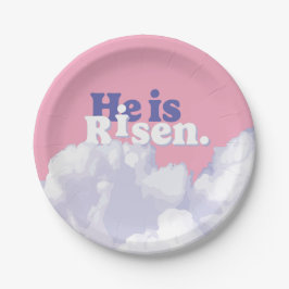 Hij is Risen Clouds Easter Paper Borden Papieren Bordje