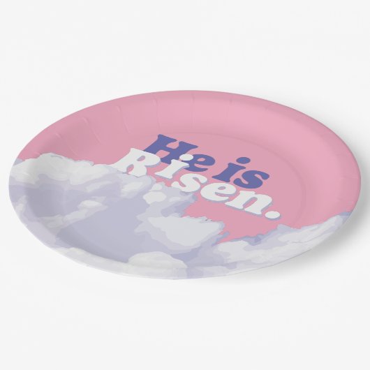 Hij is Risen Clouds Easter Paper Borden Papieren Bordje (Gekanteld)