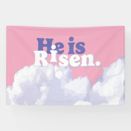 Hij is Risen Clouds Paasbanner Spandoek