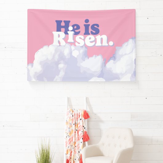 Hij is Risen Clouds Paasbanner Spandoek (Insitu)
