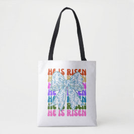 Hij is Risen, Croquette Bow Blue Floral Canvas tas