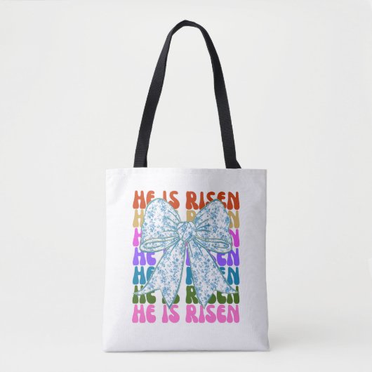 Hij is Risen, Croquette Bow Blue Floral Canvas tas (Voorkant)