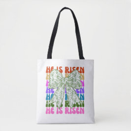 Hij is Risen, Croquette Bow Green Floral Canvas ta Tote Bag
