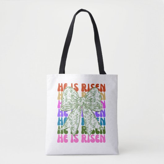 Hij is Risen, Croquette Bow Green Floral Canvas ta Tote Bag (Voorkant)