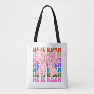 Hij is Risen, Croquette Bow Pink Floral Canvas tas