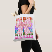 Hij is Risen, Croquette Bow Pink Floral Canvas tas (Dichtbij)
