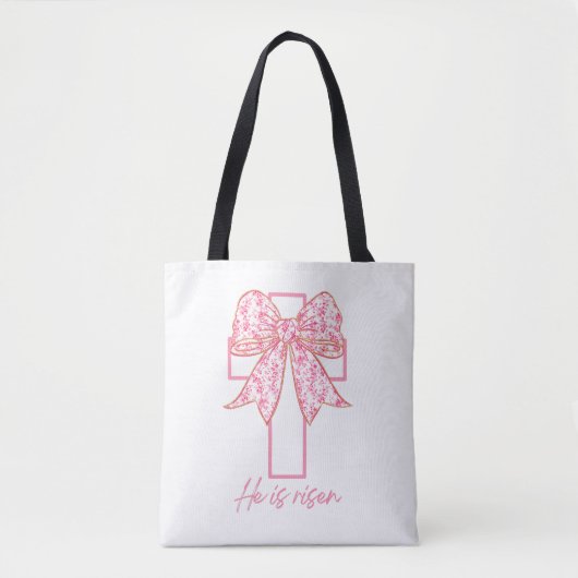 Hij is Risen, Croquette Bow Pink Floral Tote Bag (Voorkant)
