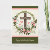 Hij is Risen Cross Floral Happy Easter Custom Kaar Kaart (Voorkant)