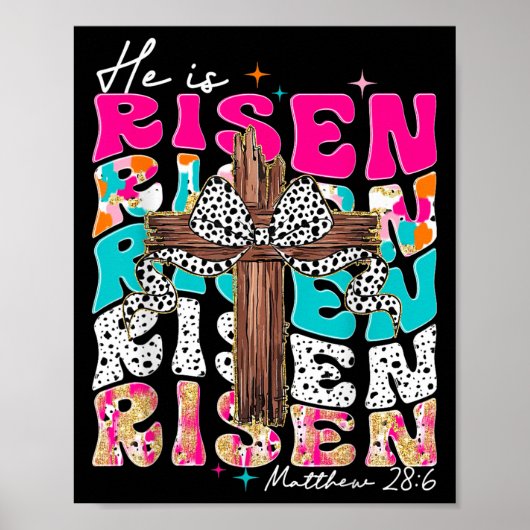 Hij is Risen Cross Jesus Pasen Christelijke Religi Poster (Voorkant)