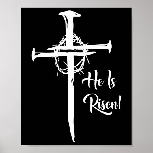 Hij is Risen Cross Jesus Religieuze Paasdag Chris Poster (Voorkant)