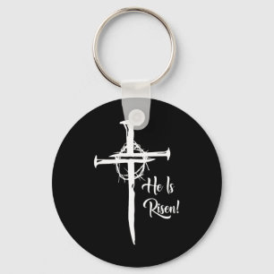Hij is Risen Cross Jesus Religieuze Paasdag Chris Sleutelhanger