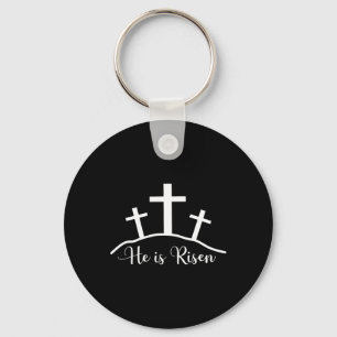 Hij is Risen Cross Jesus Religieuze Paasdag Chris Sleutelhanger