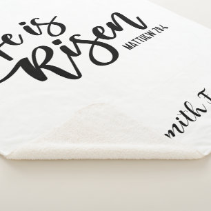Hij is Risen Easter Blanket Sherpa Black & White Sherpa Deken