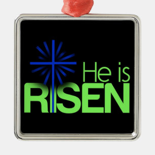 "HIJ IS RISEN" EENVOUDIGER METALEN ORNAMENT