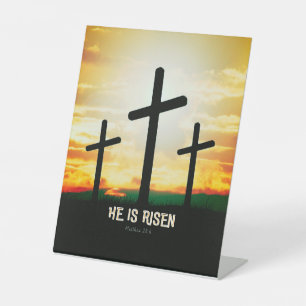 HIJ IS RISEN - EENVOUDIGERE ILLUSTRATIE RECLAMEBORD MET VOETSTUK