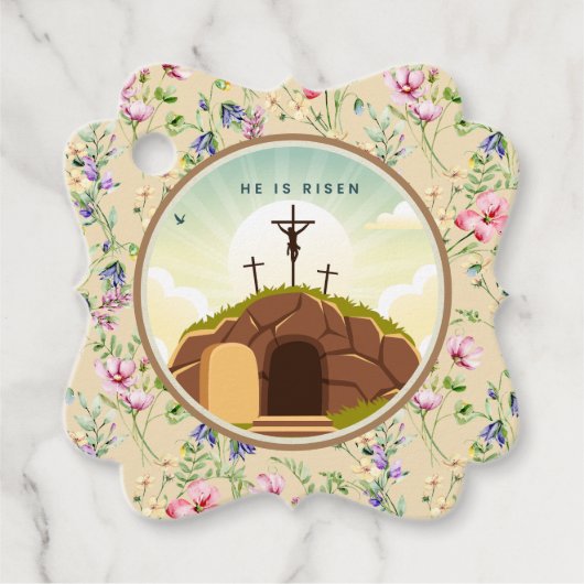 Hij is Risen en Viering van de Verrijzenis zondag Bedankjes Labels (Voorkant)