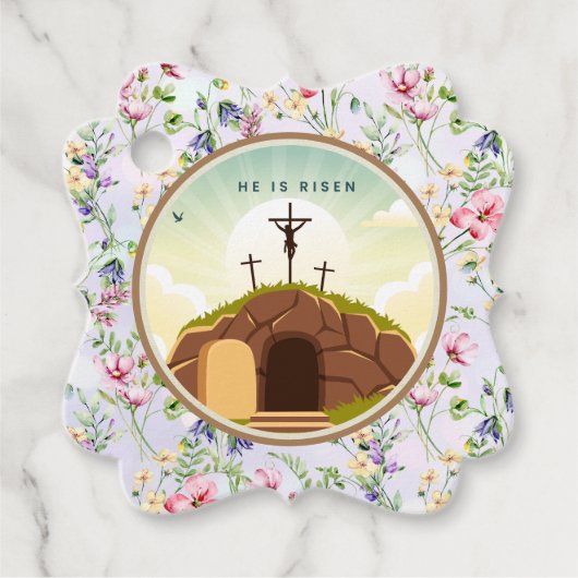 Hij is Risen en Viering van de Verrijzenis zondag Bedankjes Labels (Voorkant)