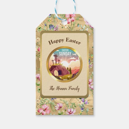 Hij is Risen en Viering van de Verrijzenis zondag Cadeaulabel (Voorkant)