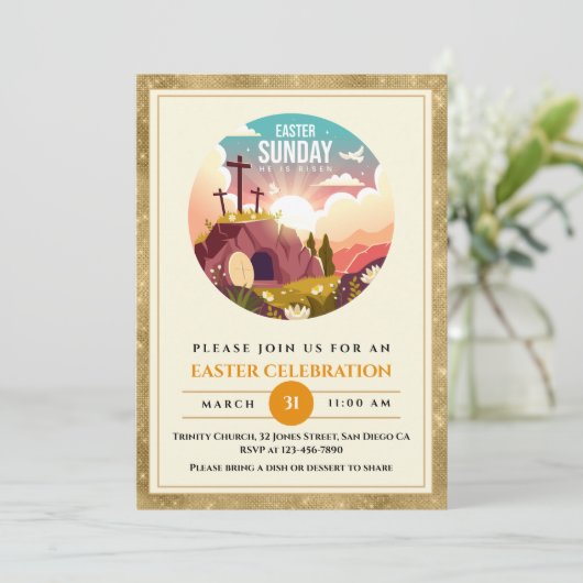 Hij is Risen en Viering van de Verrijzenis zondag Kaart (Staand voorkant)