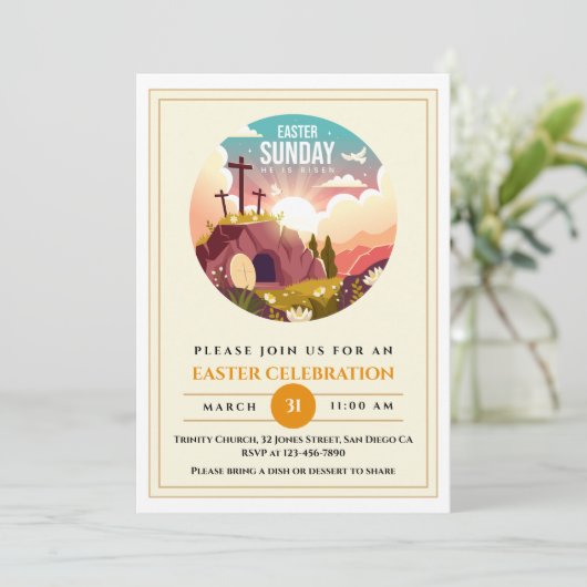 Hij is Risen en Viering van de Verrijzenis zondag Kaart (Staand voorkant)