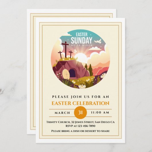 Hij is Risen en Viering van de Verrijzenis zondag Kaart (Voorkant / Achterkant)