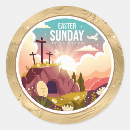 Hij is Risen en Viering van de Verrijzenis zondag Ronde Sticker