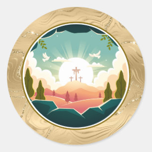 Hij is Risen en Viering van de Verrijzenis zondag Ronde Sticker