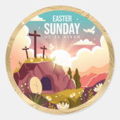 Hij is Risen en Viering van de Verrijzenis zondag Ronde Sticker (Voorkant)