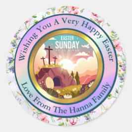 Hij is Risen en Viering van de Verrijzenis zondag Ronde Sticker