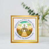 Hij is Risen en Viering van de Verrijzenis zondag Save The Date (Staand voorkant)