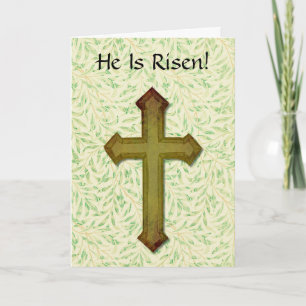 Hij is Risen Faith Green Cross Easter Kaart