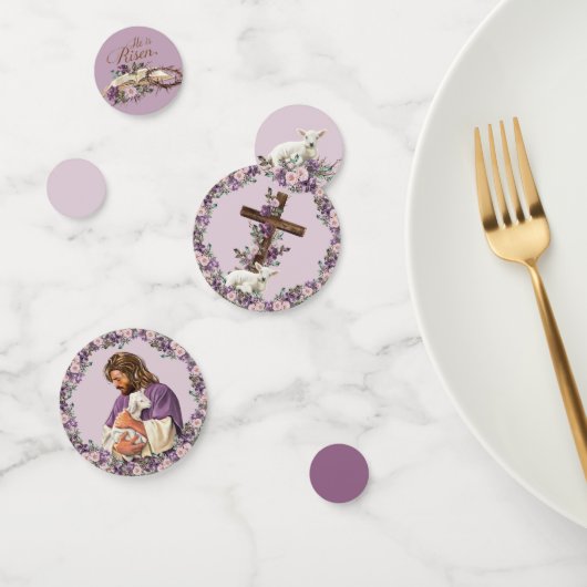 Hij is Risen Floral Cross | Jezus met Lamb Confetti (Groep)