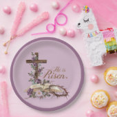 Hij is Risen Floral Cross met Bijbel Papieren Bordje (Feest)