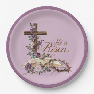 Hij is Risen Floral Cross met Bijbel Papieren Bordje