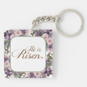 Hij is Risen Floral Cross met Bijbel Sleutelhanger (Achterkant)