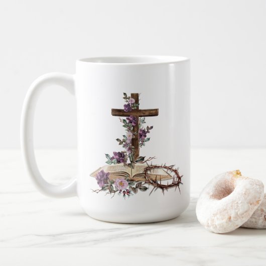 Hij is Risen Floral Cross met bijbelkoffie Mok (Met donut)