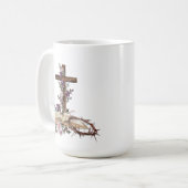 Hij is Risen Floral Cross met bijbelkoffie Mok (Voorkant links)
