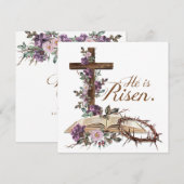 Hij is Risen Floral Cross met bijbelpaasKaart Feestdagenkaart (Voorkant / Achterkant)