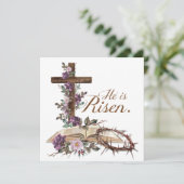 Hij is Risen Floral Cross met bijbelpaasKaart Feestdagenkaart (Staand voorkant)