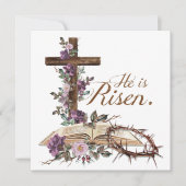Hij is Risen Floral Cross met bijbelpaasKaart Feestdagenkaart (Voorkant)