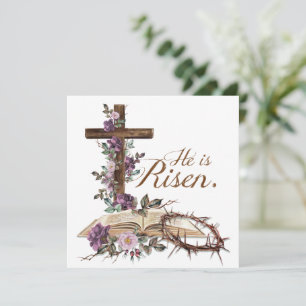 Hij is Risen Floral Cross met bijbelpaasKaart Feestdagenkaart