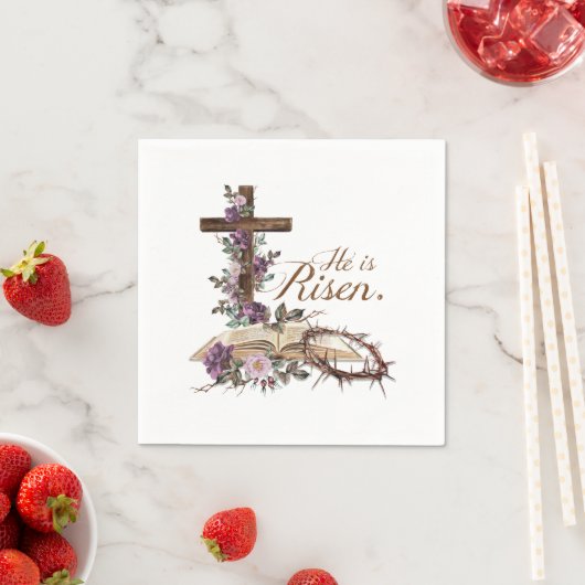 Hij is Risen Floral Cross met Bijbelse Napkins Servet (Insitu)